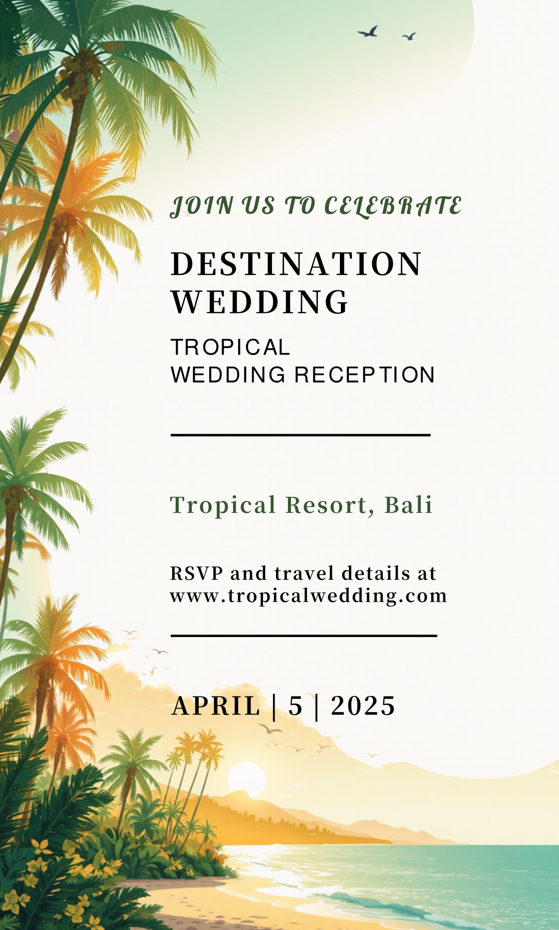 Get creative! Design your perfect Destination Wedding Reception Invitation!