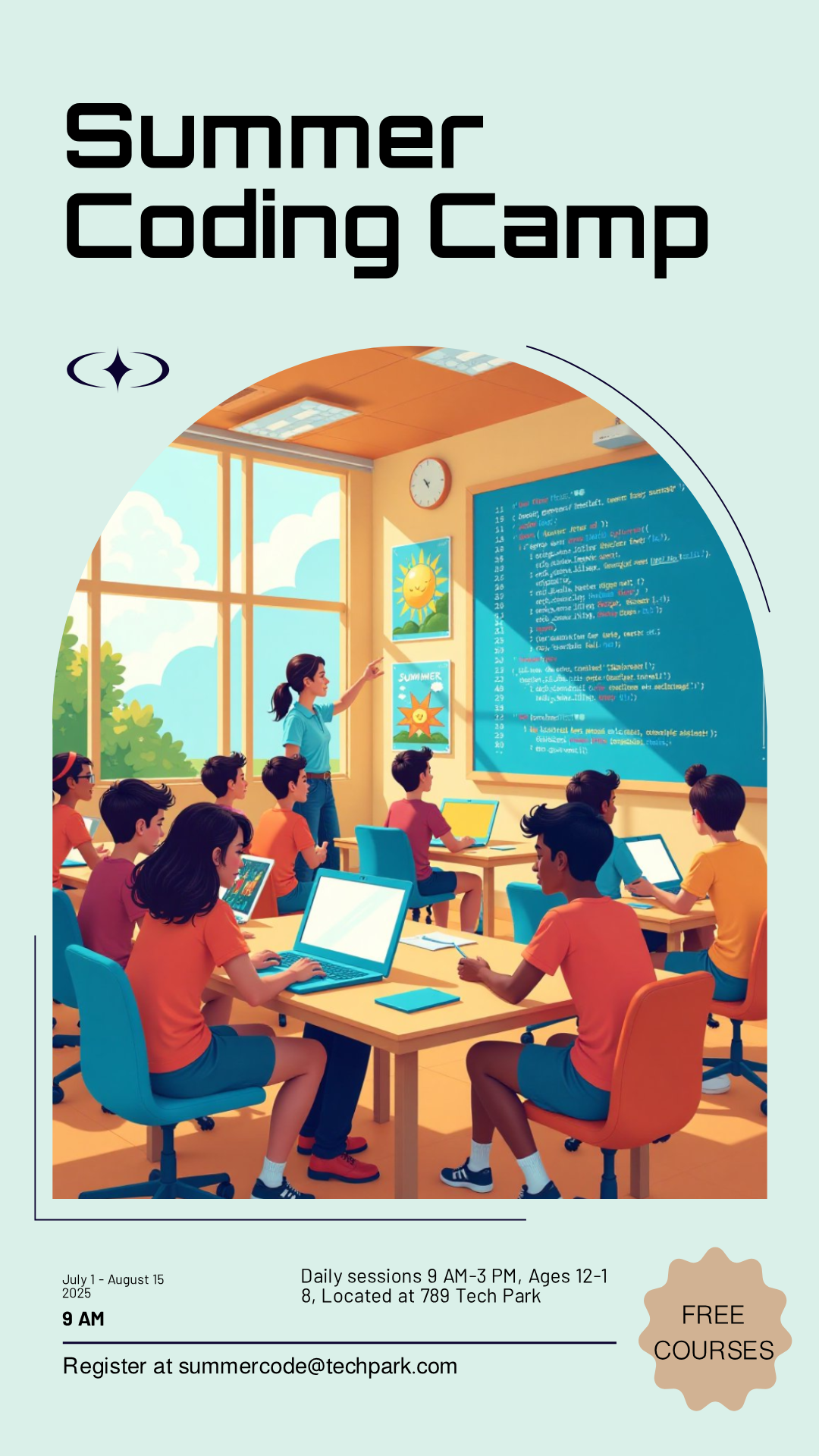 Make an Summer Camp Free Programming Courses Poster that showcases your style - it's that simple!