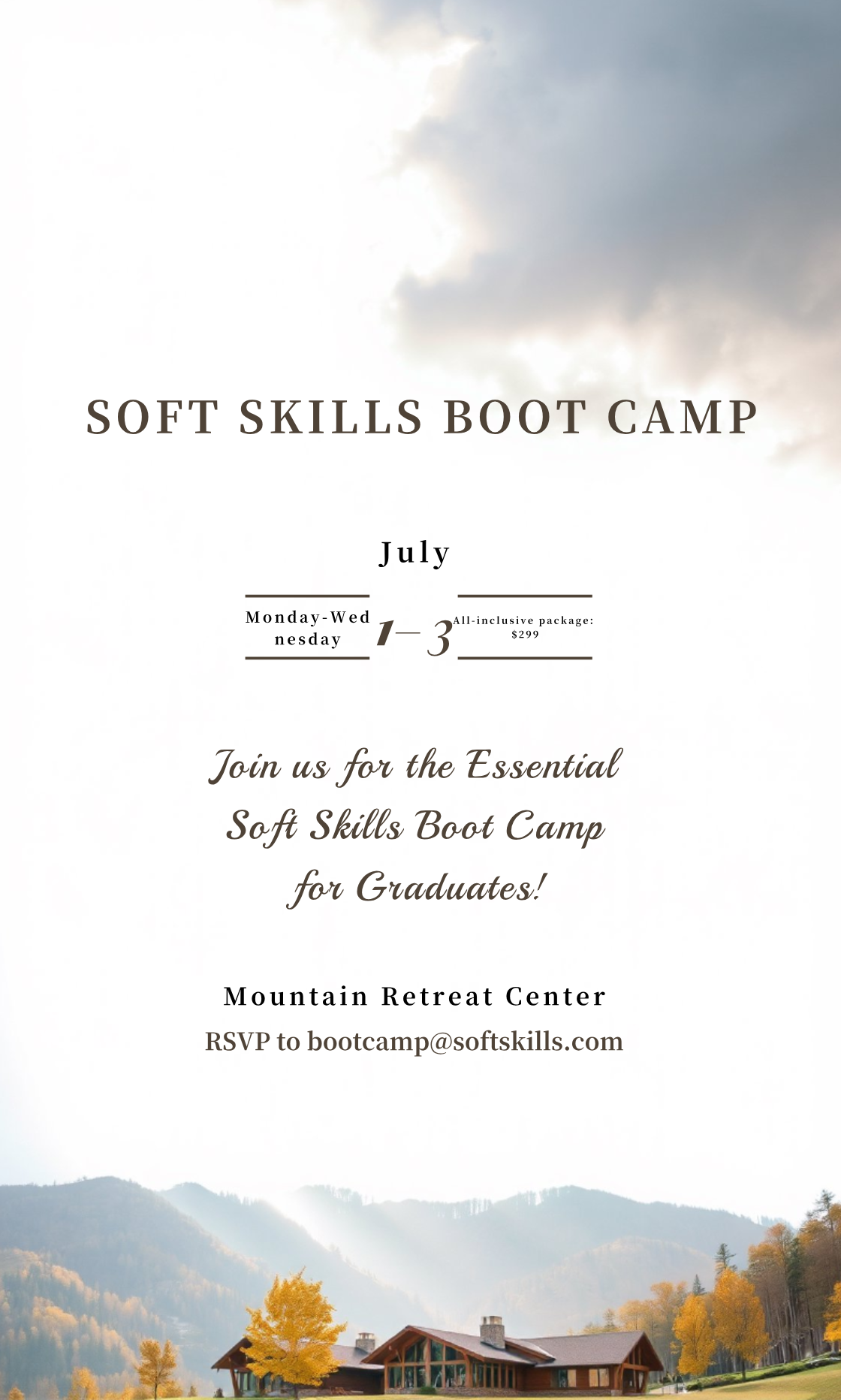Capture the beauty of design by creating an Essential Soft Skills Training for Graduates Boot Camp Invitation!